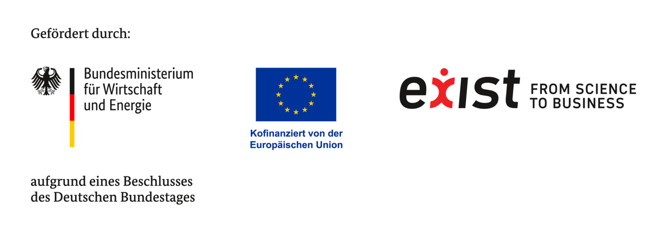 Gefördert durch: Bundesministerium für Wirtschaft und Energie aufgrund eines Beschlusses des Deutschen Bundestages. Kofinanziert von der Europäischen Union. exist, from science to business.